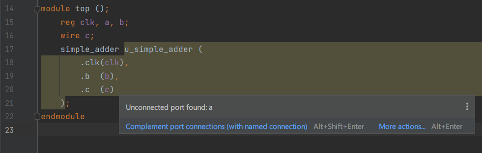 When the module is instantiated, a port is not connected